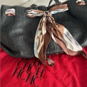 Carolina Herrera Black Tote with Scarf Accent
